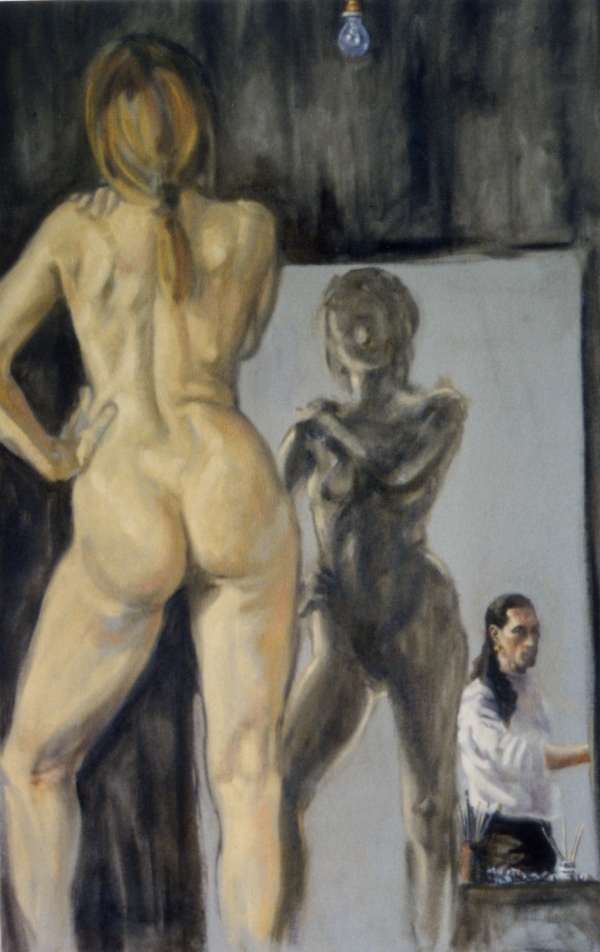 Nude, oil on canvas. Nude with self-portrait. 115 x 75cm 